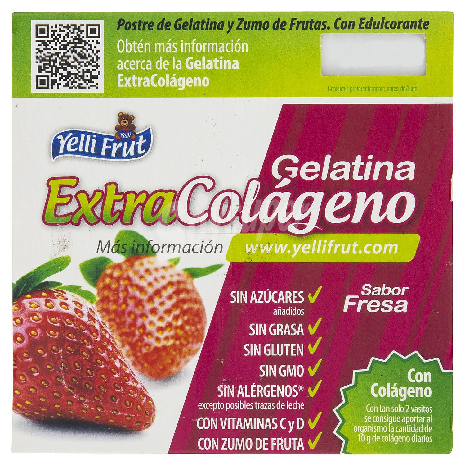 Gelatina extracolágeno con zumo de frutas sabor fresa Yelli Frut sin gluten