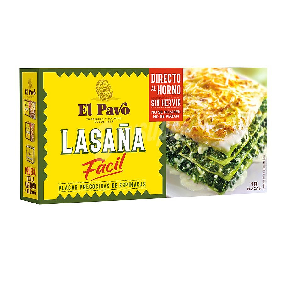 Pasta lasaña con espinacas