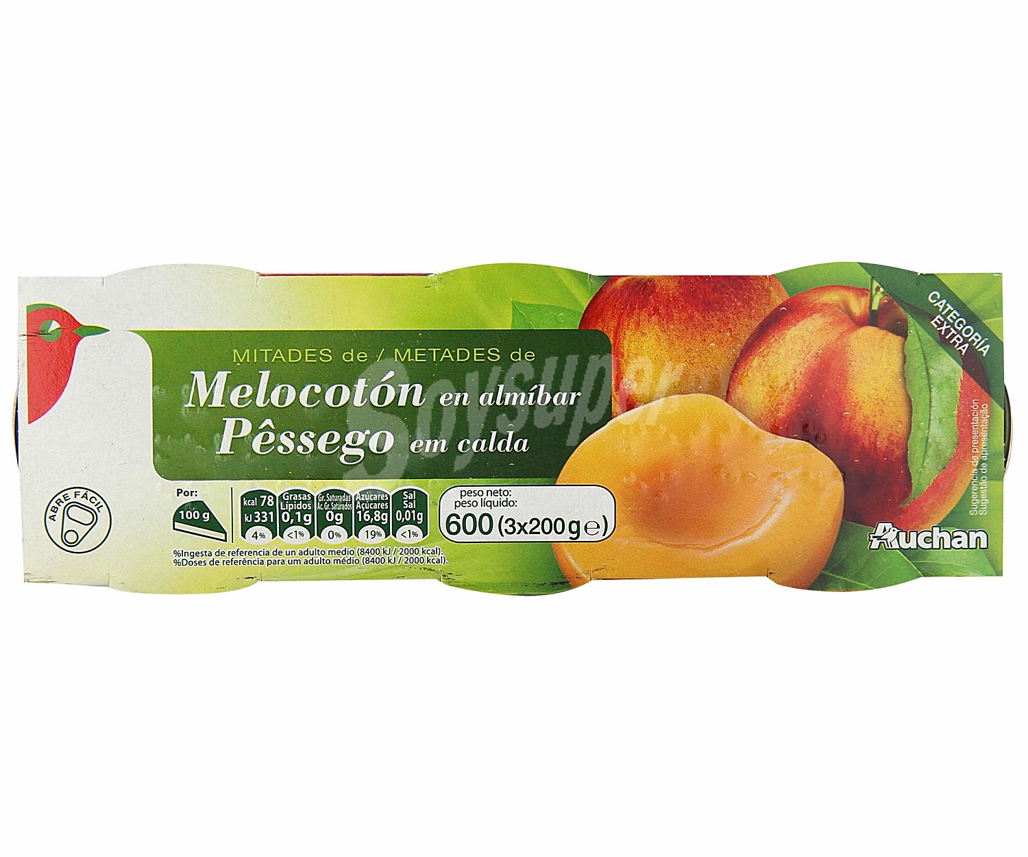 Producto alcampo Mitades de melocotón en almíbar producto alcampo , peso neto escurrido