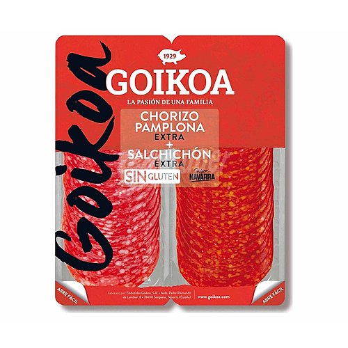 Goikoa Chorizo de Pamplona y salchichón de categoria extra, cortados en lonchas