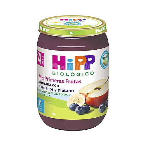 Hipp Tarrito de fruta ecológica (manzana, arándanos y plátano), a partir de 4 meses hipp Biológico