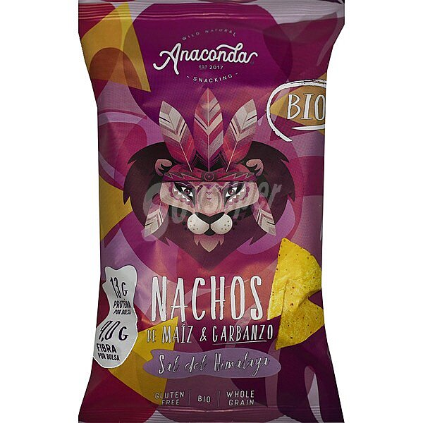 Nachos de maíz y garbanzo con sal del Himalaya sin gluten ecológicos