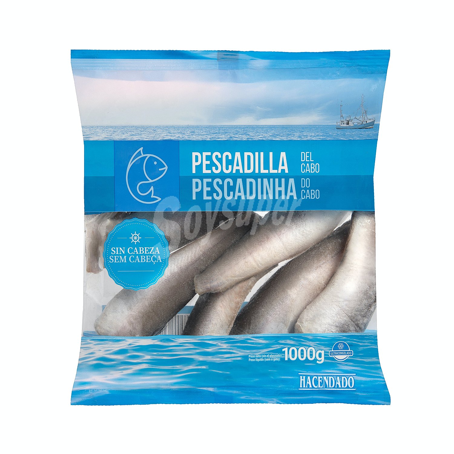 Pescadilla congelada entera sin cabeza del cabo