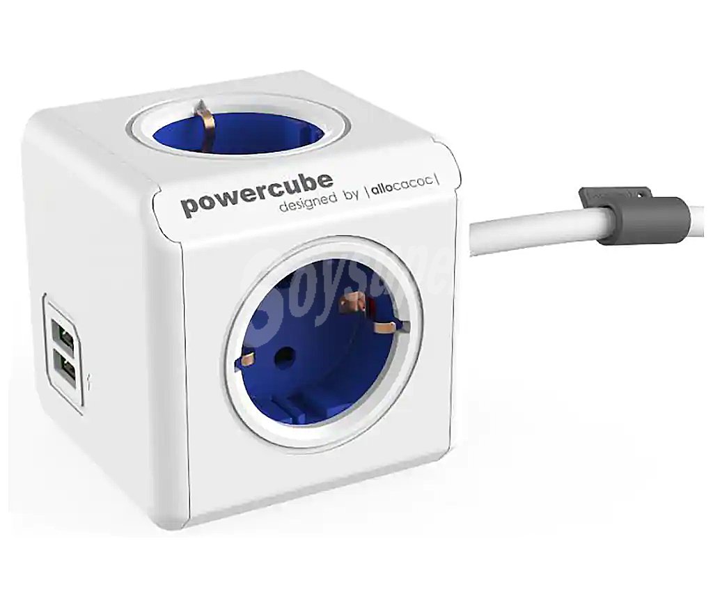 Multiplicador de enchufes con Usb azul, 4 tomas enchufe, 2 x Usb, longitud cable 1.5m Powercube Extended