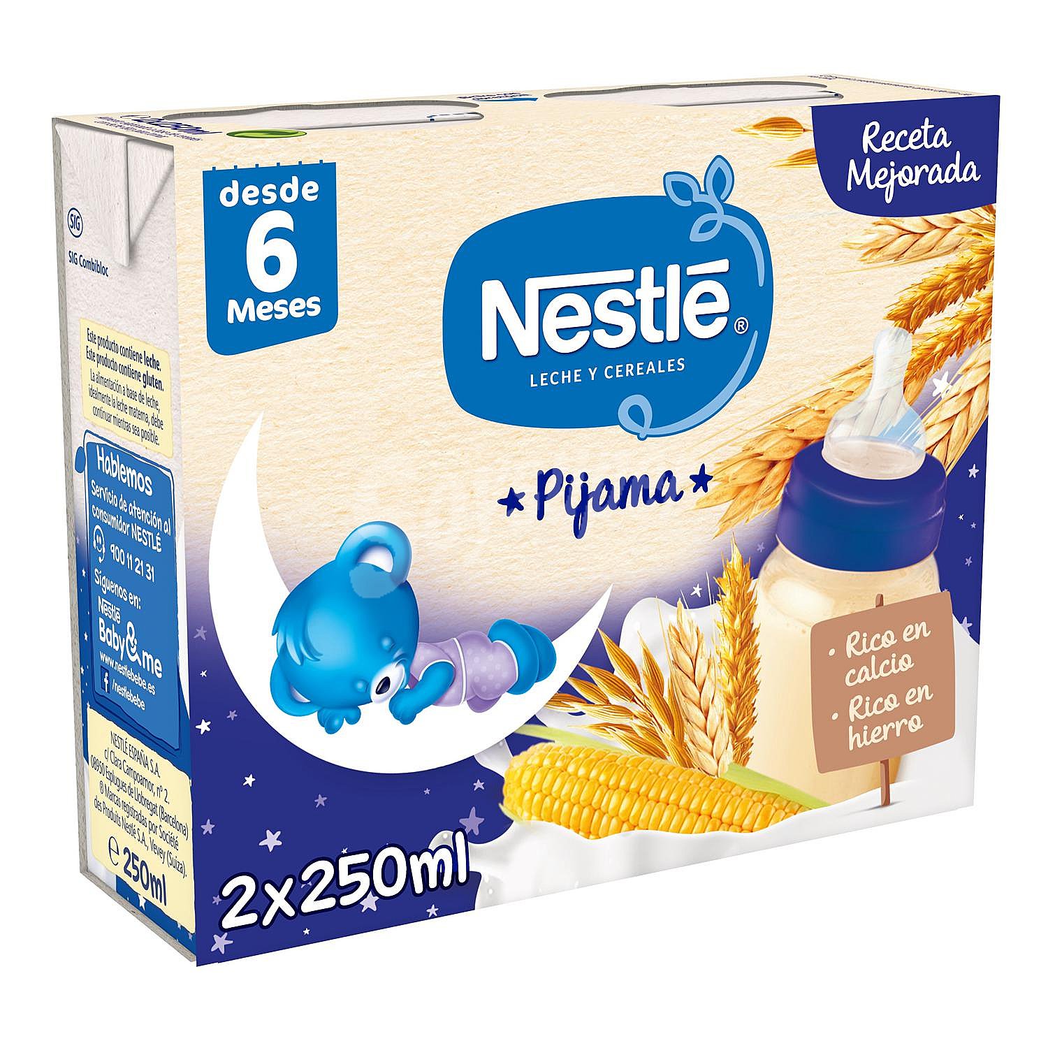 Leche infantil de continuación con cereales Pijama desde 6 meses Nestlé sin aceite de palma