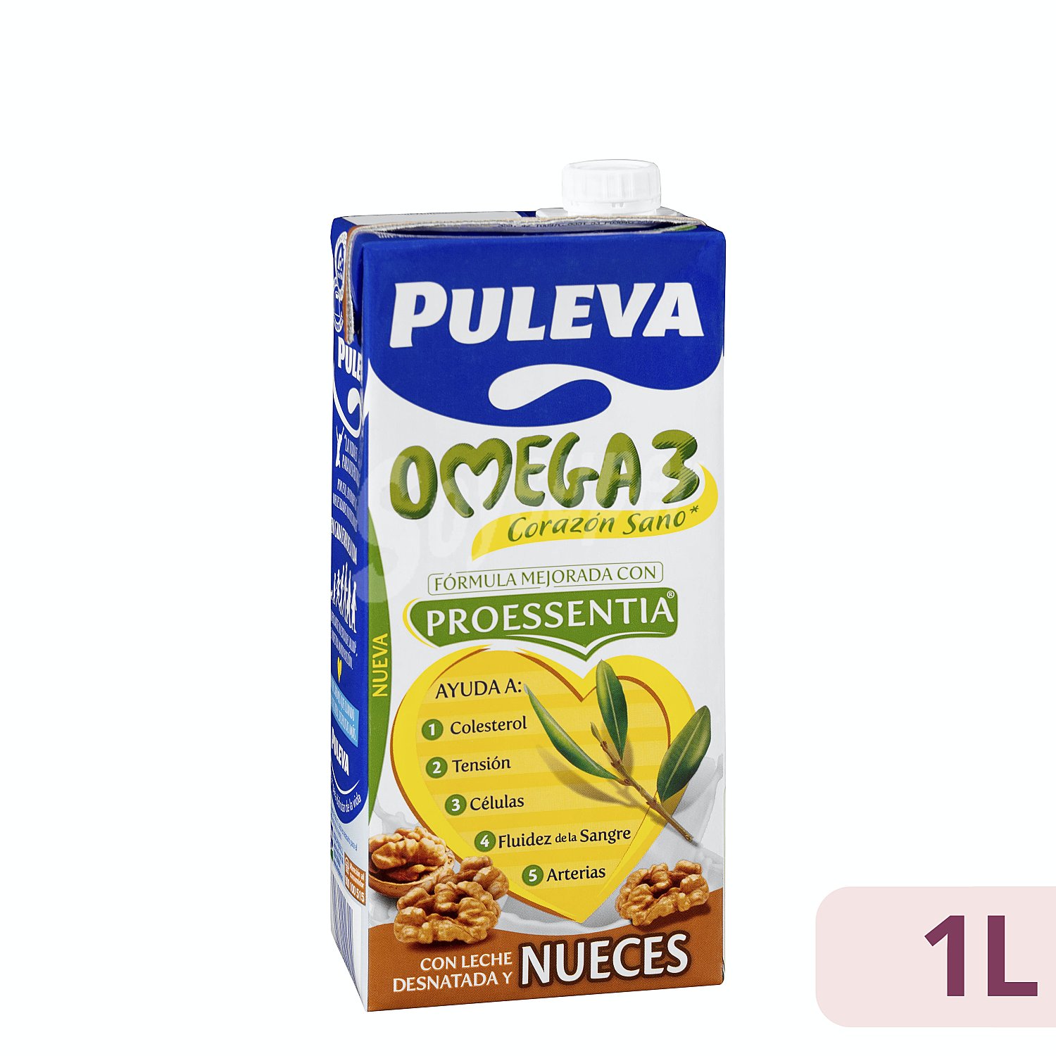 Preparado lacteo desnatado, enriquecido con nueces y ácido olecio 3 puleva Omega 3