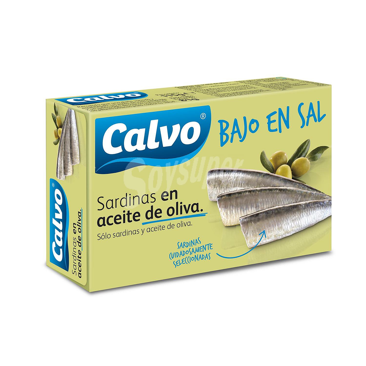 Sardinas en aceite de oliva bajo en sal calvo