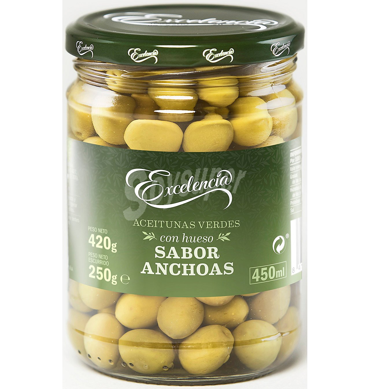 Aceitunas excelencia con hueso sabor anchoa