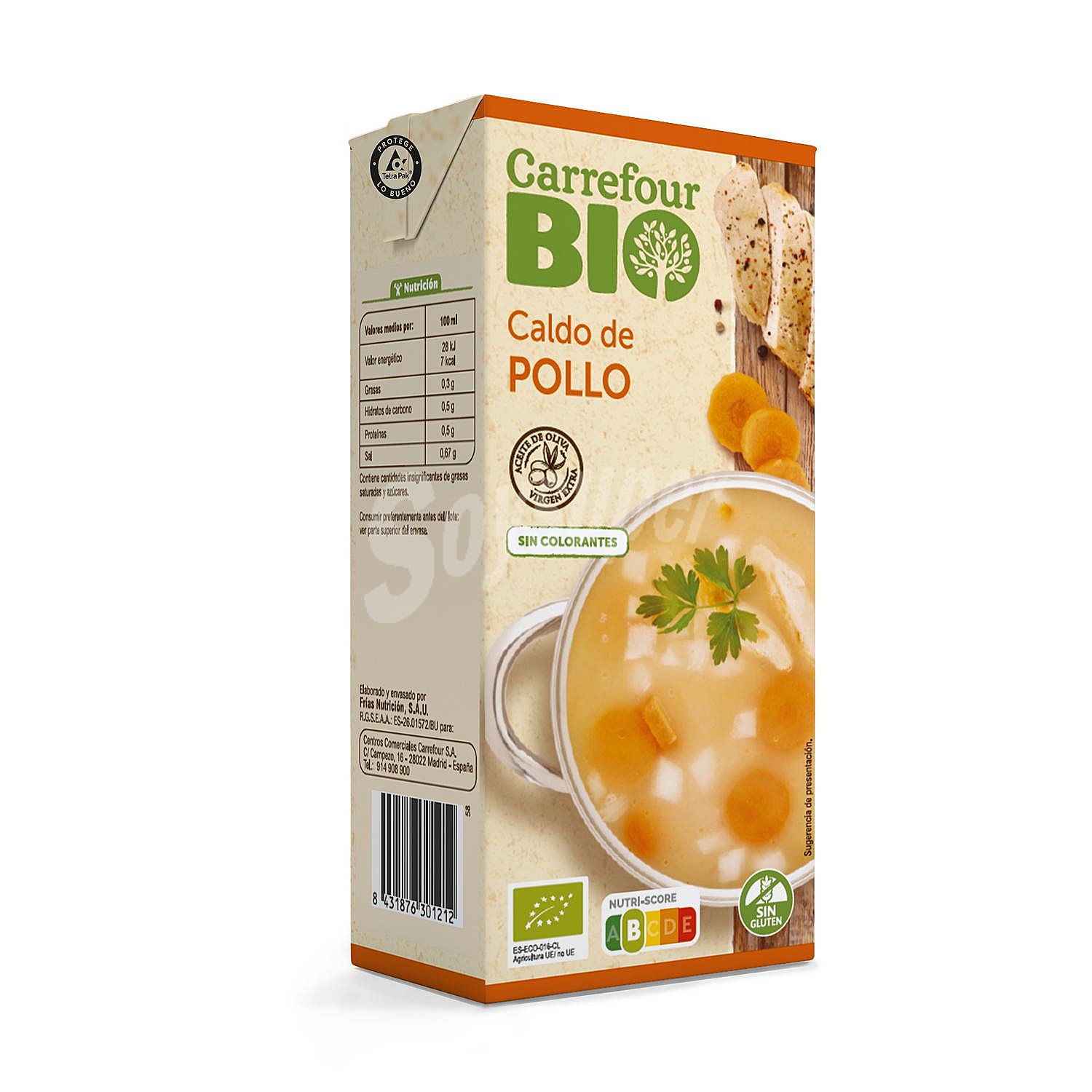 Caldo de pollo ecológico Carrefour sin gluten