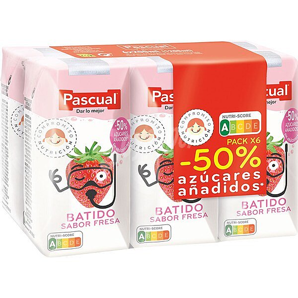 Batido de fresa 50% menos de azúcares añadidos sin edulcorantes