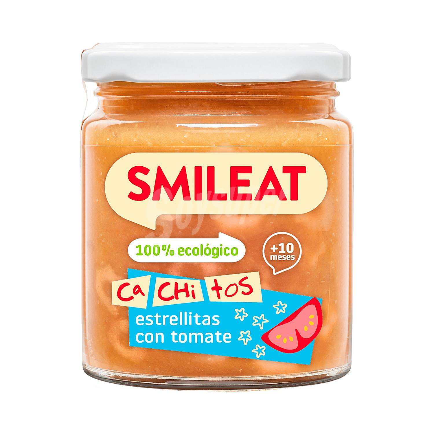 Tarrito con cachitos de estrellitas con tomate desde 10 meses ecológico Smileat sin lactosa