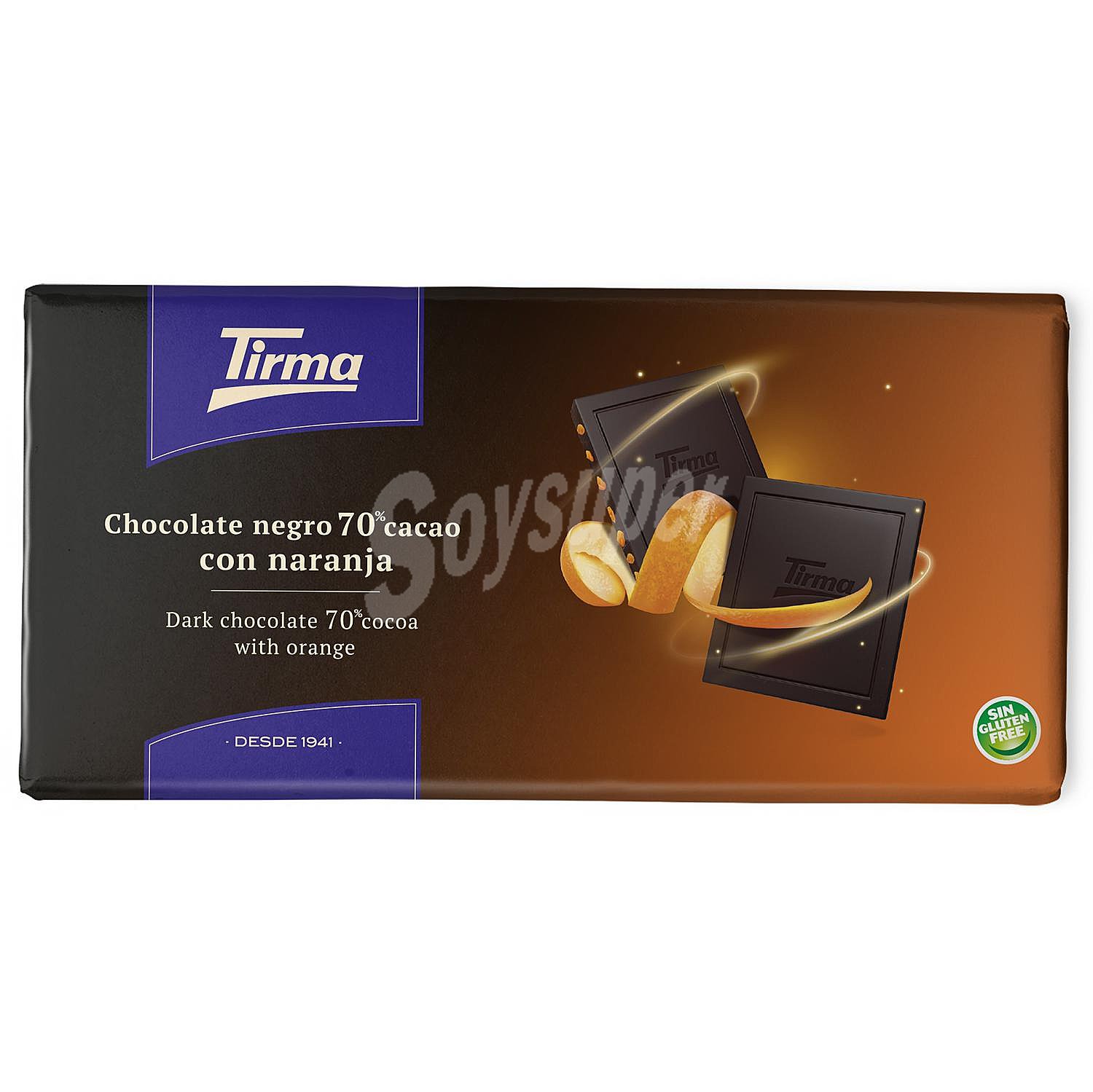 Chocolate negro 70% cacao con naranja Tirma sin gluten