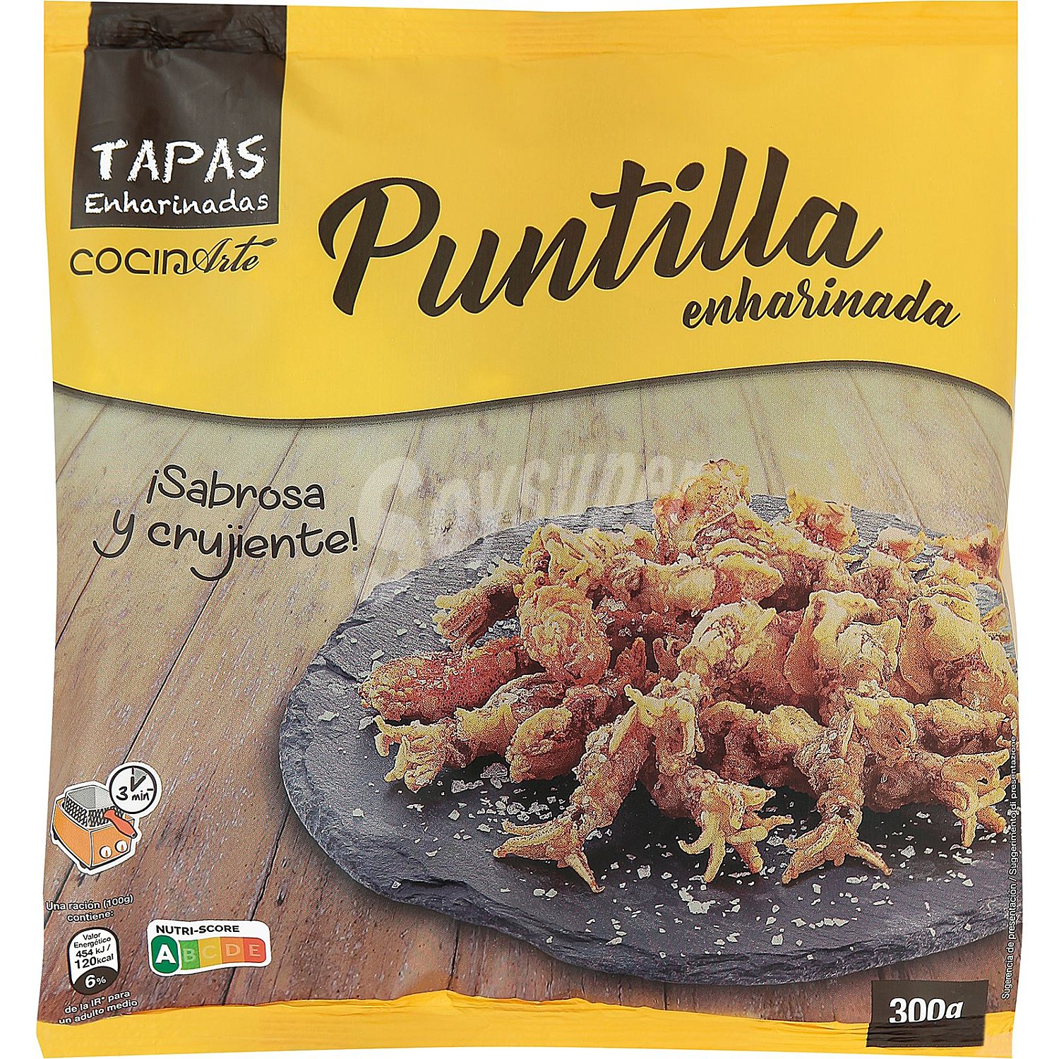 Cocinarte Puntilla limpia sin pluma y de textura muy crujiente, recubierta de una fina capa de harina cocinarte