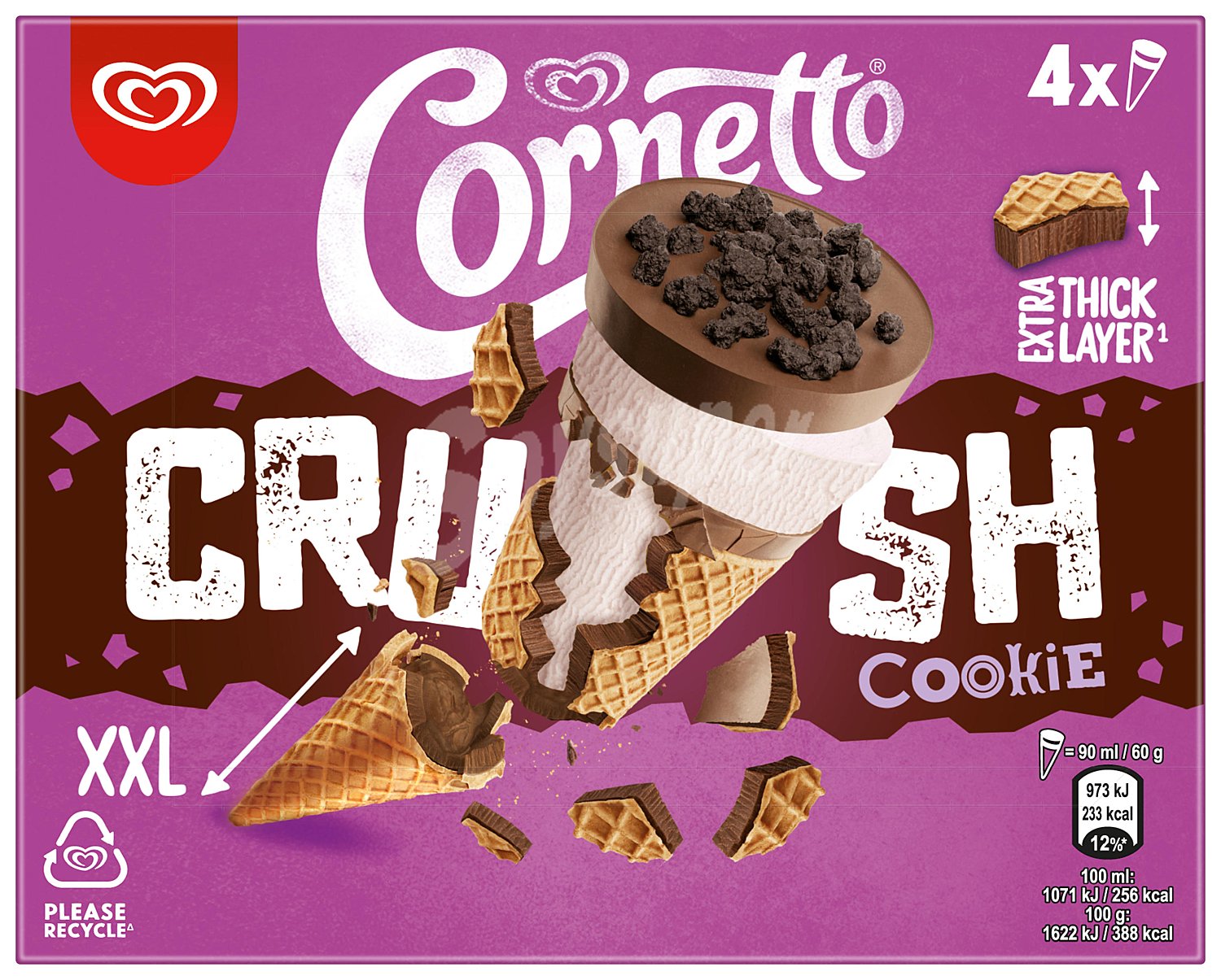 Conos con helado crush cookies