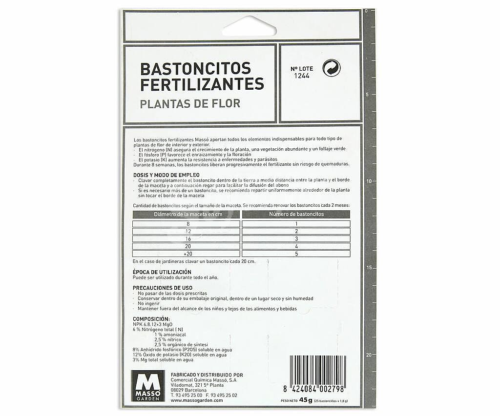 Caja con 20 bastoncillos fertilizantes para plantas en flor massó garden