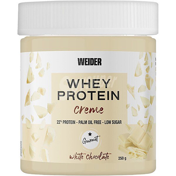 Whey Protein crema para untar con sabor a chocolate blanco sin gluten sin aceite de palma y baja en azúcares