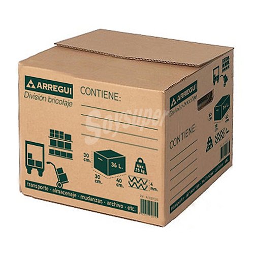 Caja de cartón de color marrón con capacidad para y medidas 40x30x30 centímetros arregui