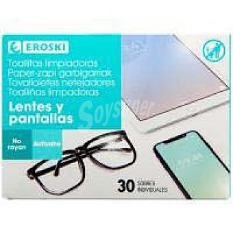 Toallitas limpia pantallas-lentes eroski, caja 30 uds.