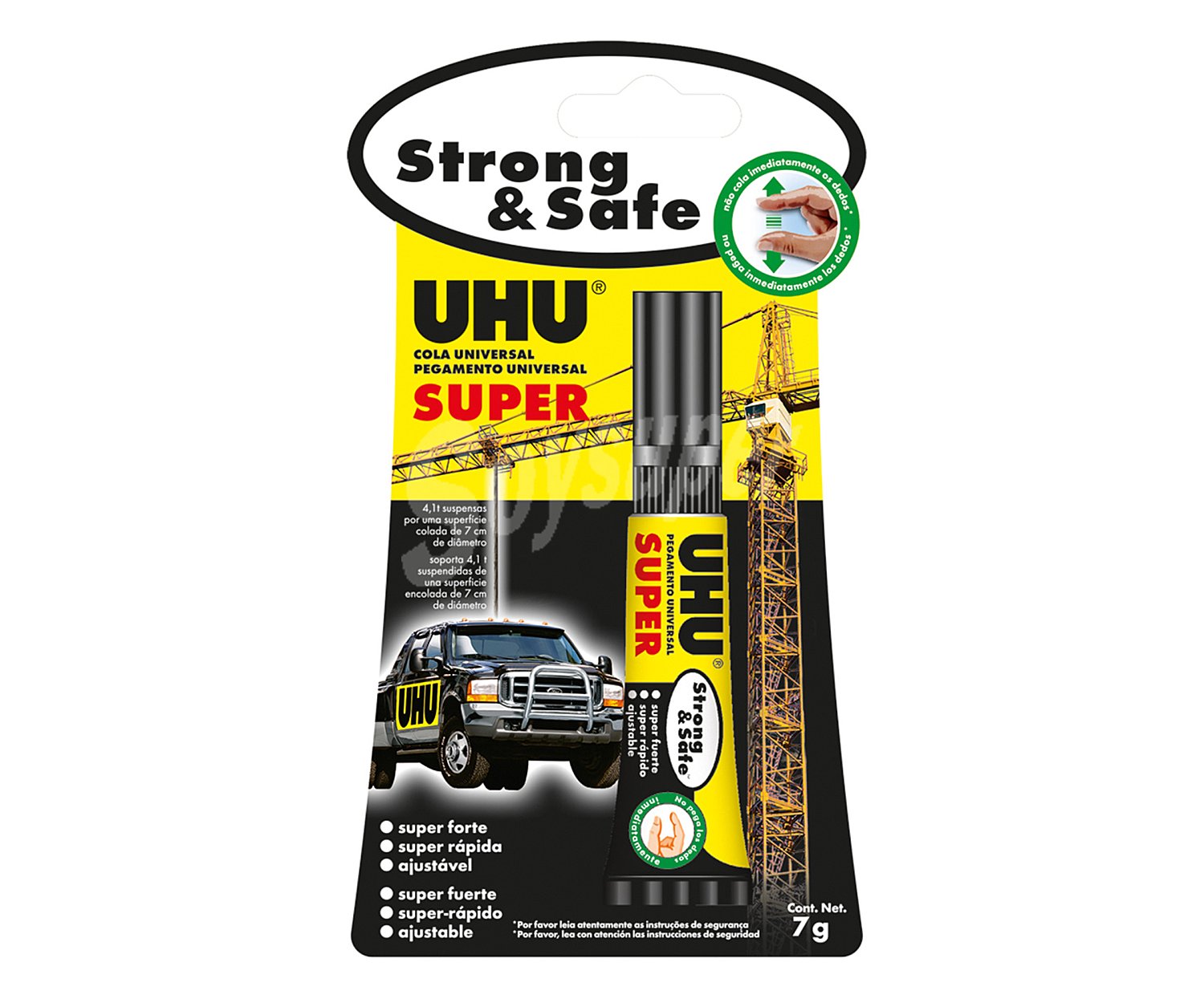 Tubo flexible adhesivo extrafuerte 7g no gotea y no pega inmediatamente los dedos UHU Strong & safe