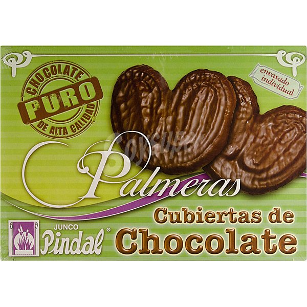 Palmeras cubiertas de chocolate envasadas individualmente caja 6 unidades