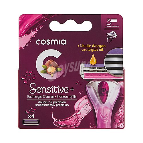 Cosmia Recambio cuchillas de 3 hojas para maquinilla de depilación femenina cosmia Sensitive