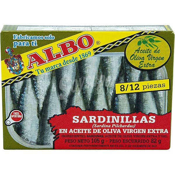 Sardinillas en aceite de oliva virgen extra lata 82 g neto escurrido