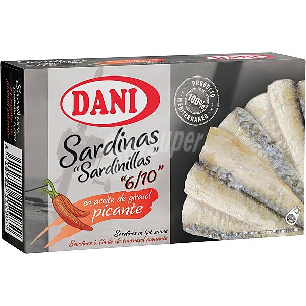 Sardinas en aceite de girasol picante 6/10 piezas