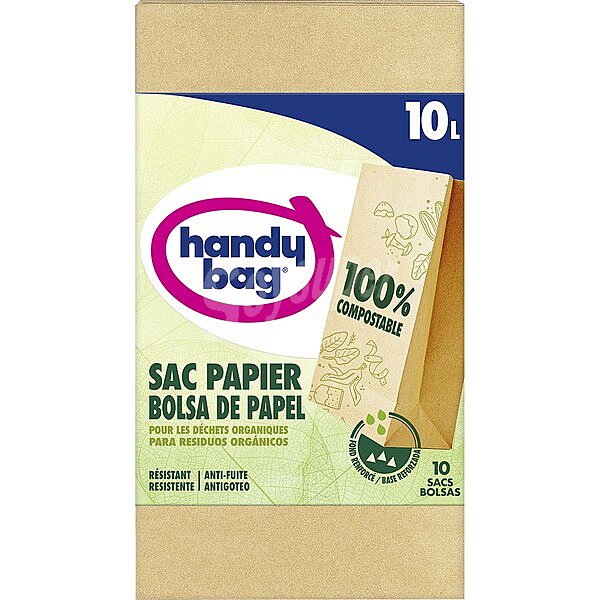 Bolsa de basura de papel antigoteo 100% compostable para residuos orgánicos 10 litros