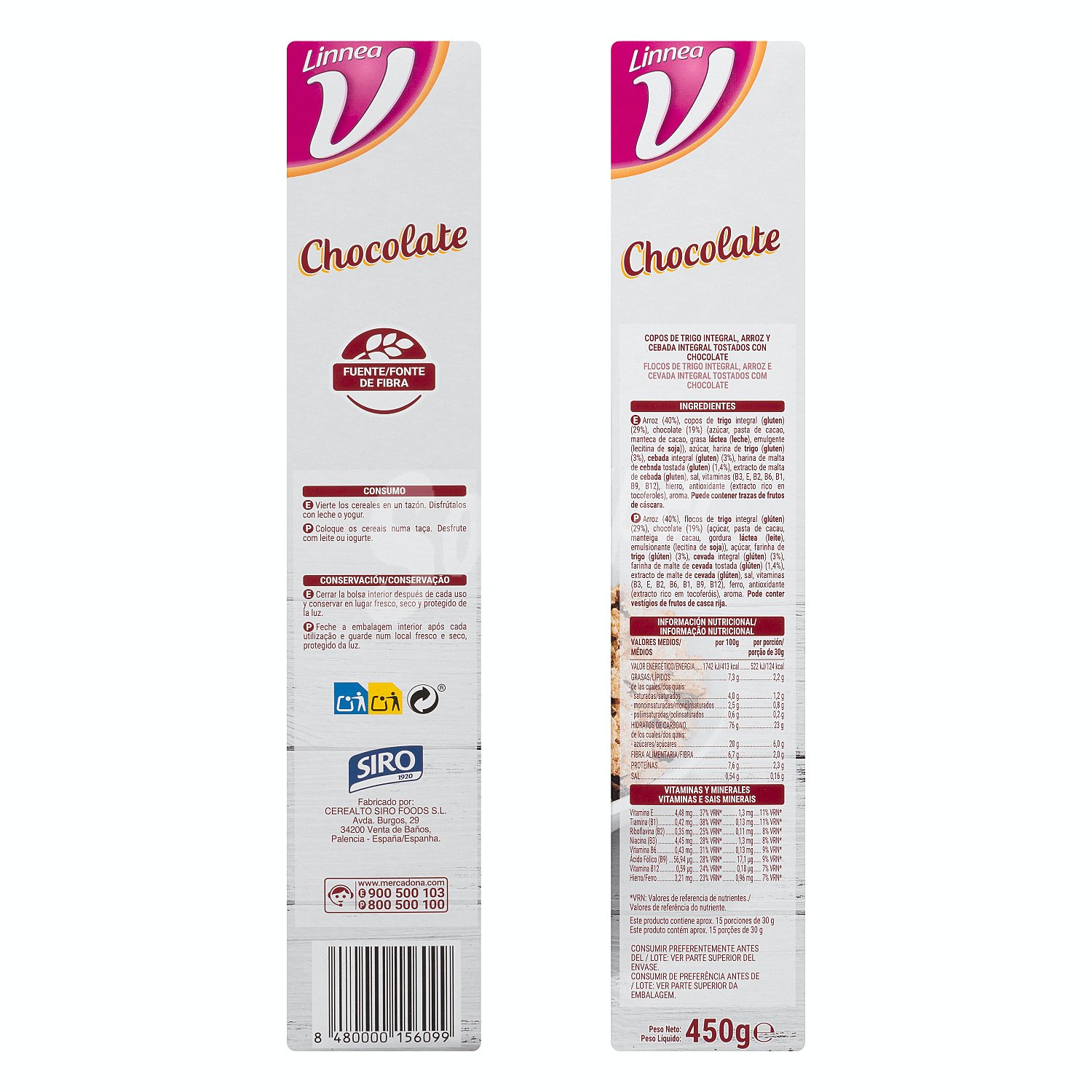 Cereal copos arroz trigo integral con chocolate