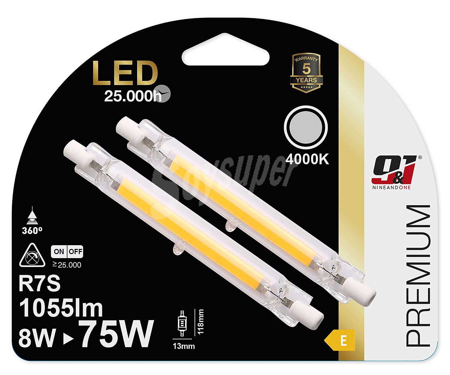 Bombillas Led R7S, 8W=75W, luz neutra 4000K, 118mm, no regulable, sevenon