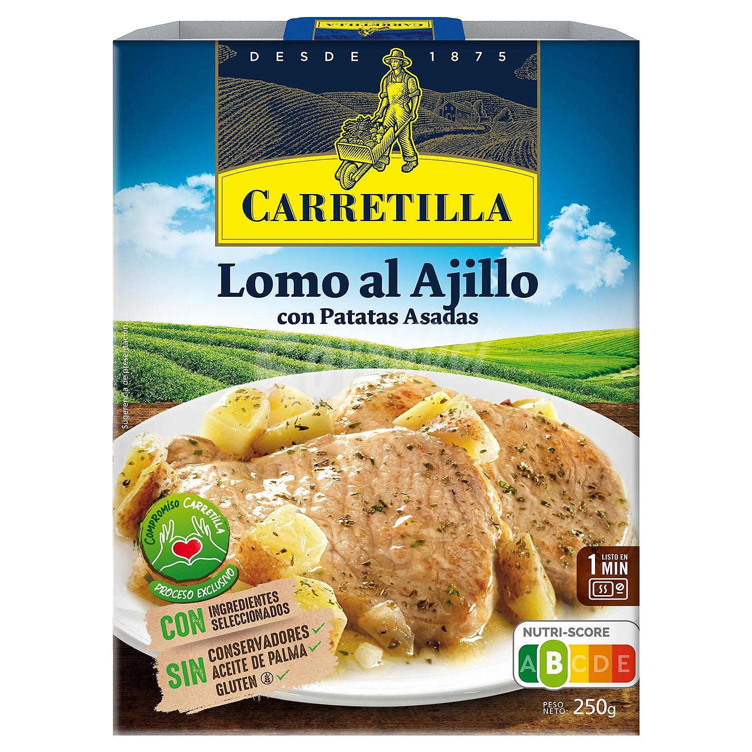 Lomo al ajillo con patatas asadas