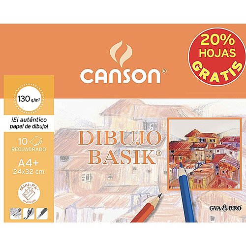 Bloc de dibujo basik recuadro tamaño A4 de 10 hojas + 20% gratis, canson.