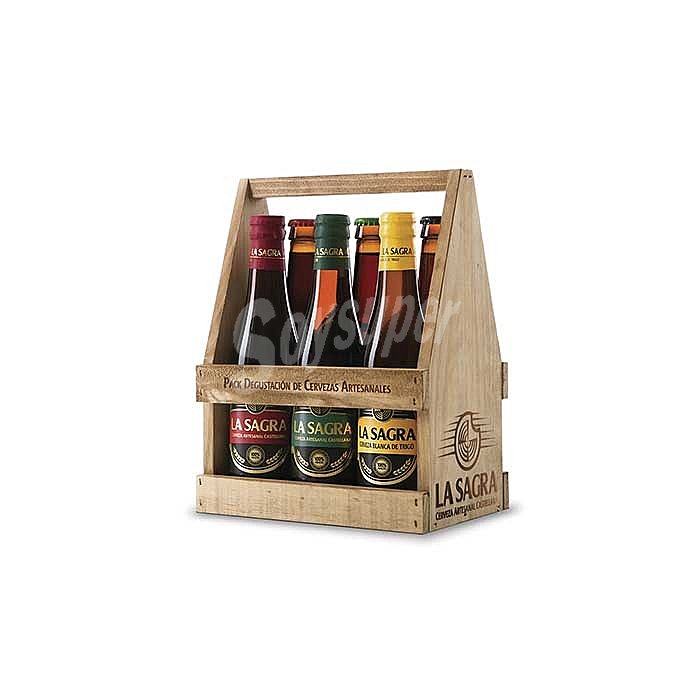 Cesta de madera de cervezas artesanales