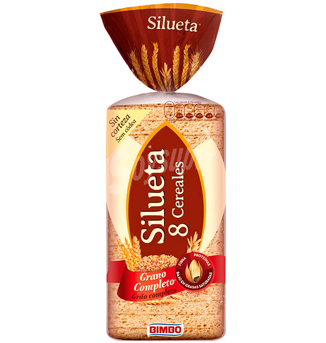 Pan de molde integral sin corteza 8 cereales Bimbo Silueta