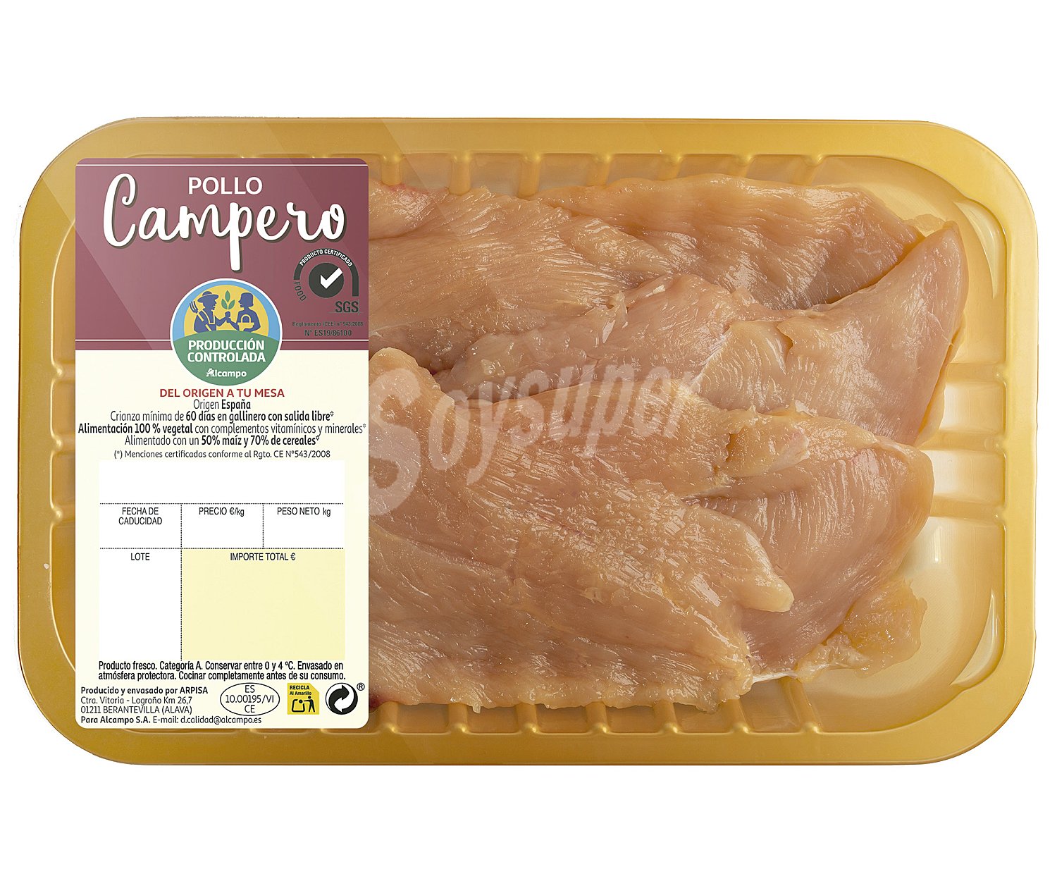 Bandeja de pechuga de pollo campero fileteada