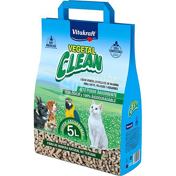 Vegetal Clean lecho vegetal en pellets de madera para mascotas