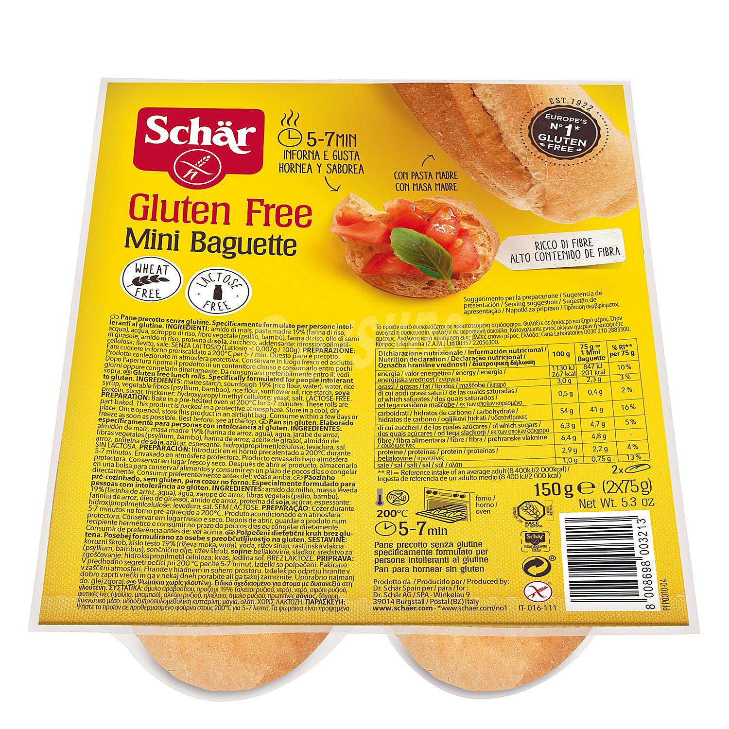 Pan mini baguette precocido sin gluten