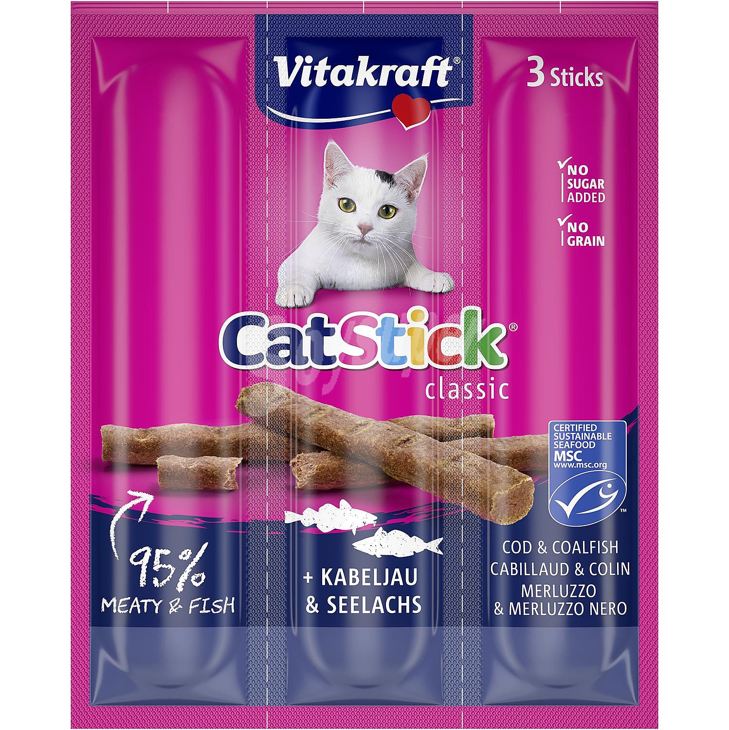 Snacks gatos, mini sticks bacalao y atún vitakraft CAT stick