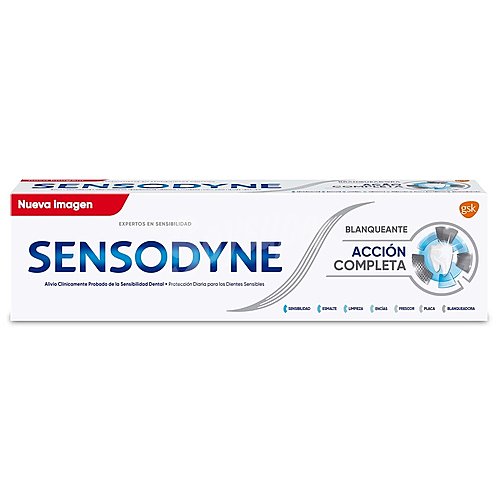 Sensodyne Pasta de dientes con flúor y acción blanqueante, especial dientes sensibles sensodyne Acción completa