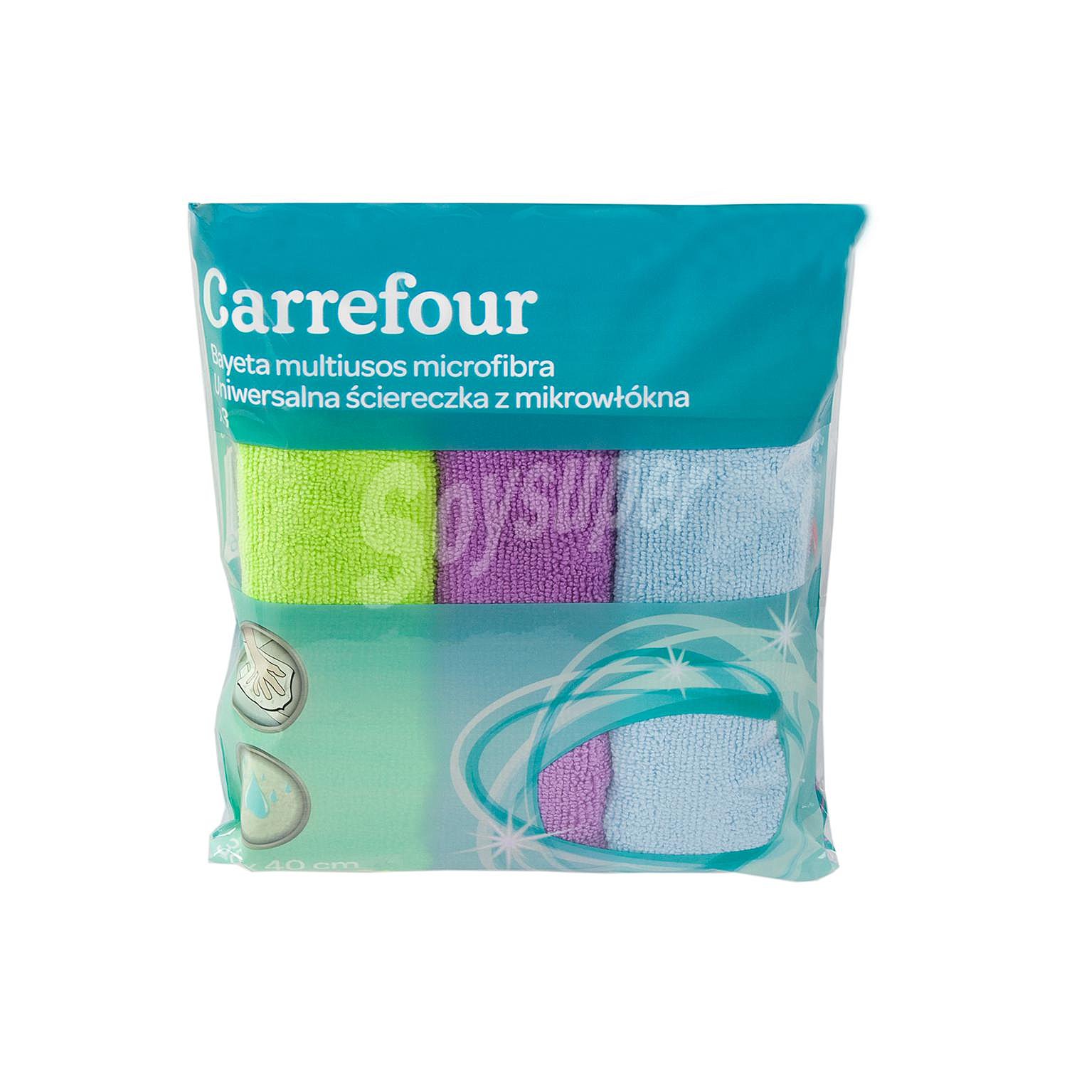 3 Bayetas Multiusos de Microfibra Carrefour - Colores surtidos