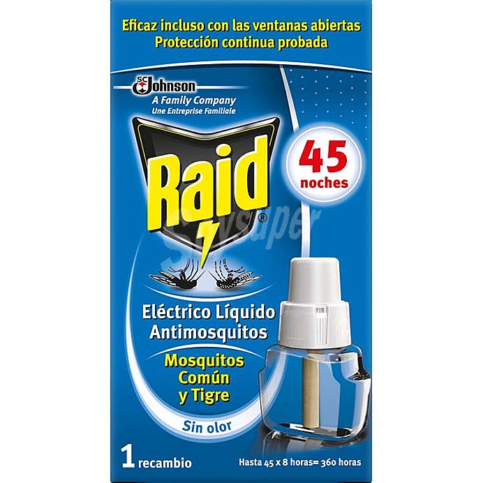 Recambio insecticida eléctrico para mósquitos común y tigre Raid