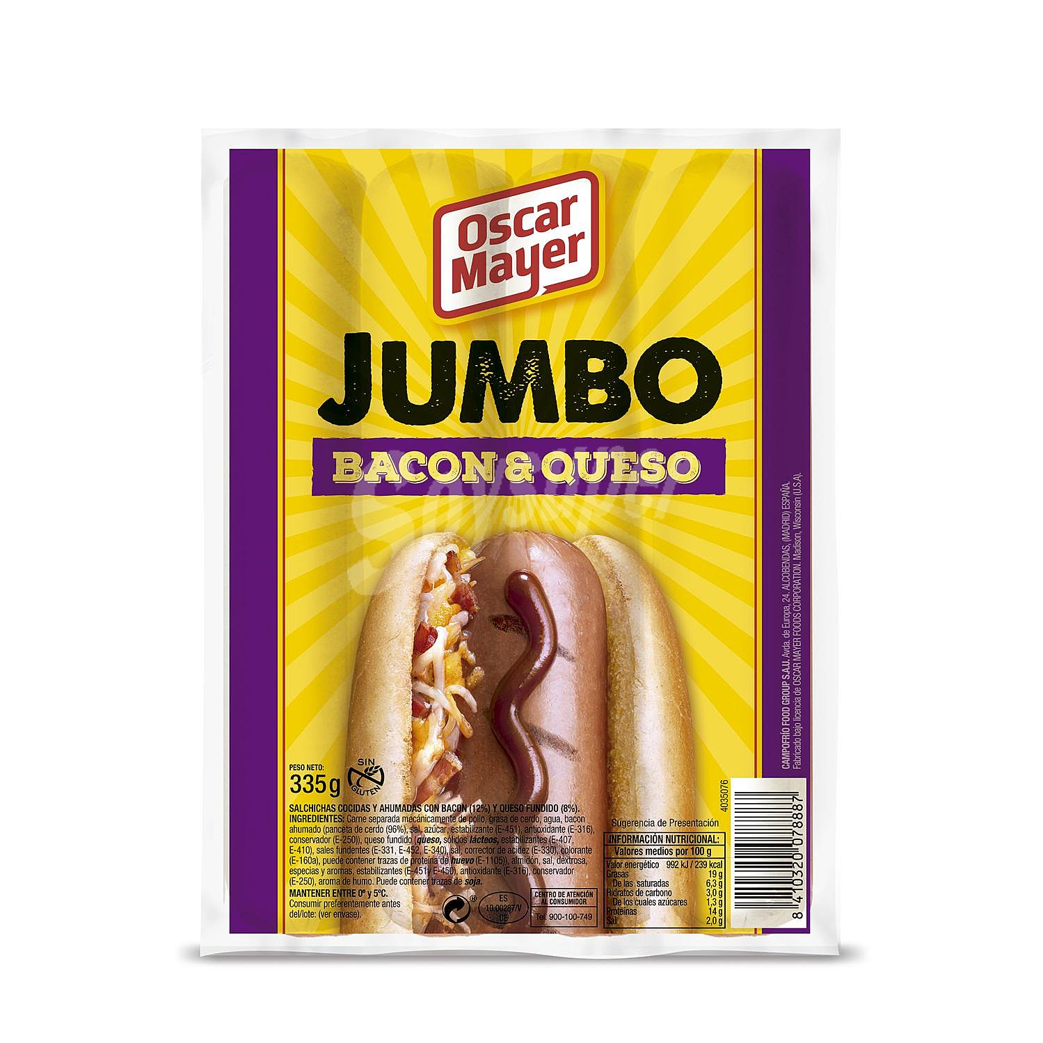 Salchichas Jumbo de queso con bacon