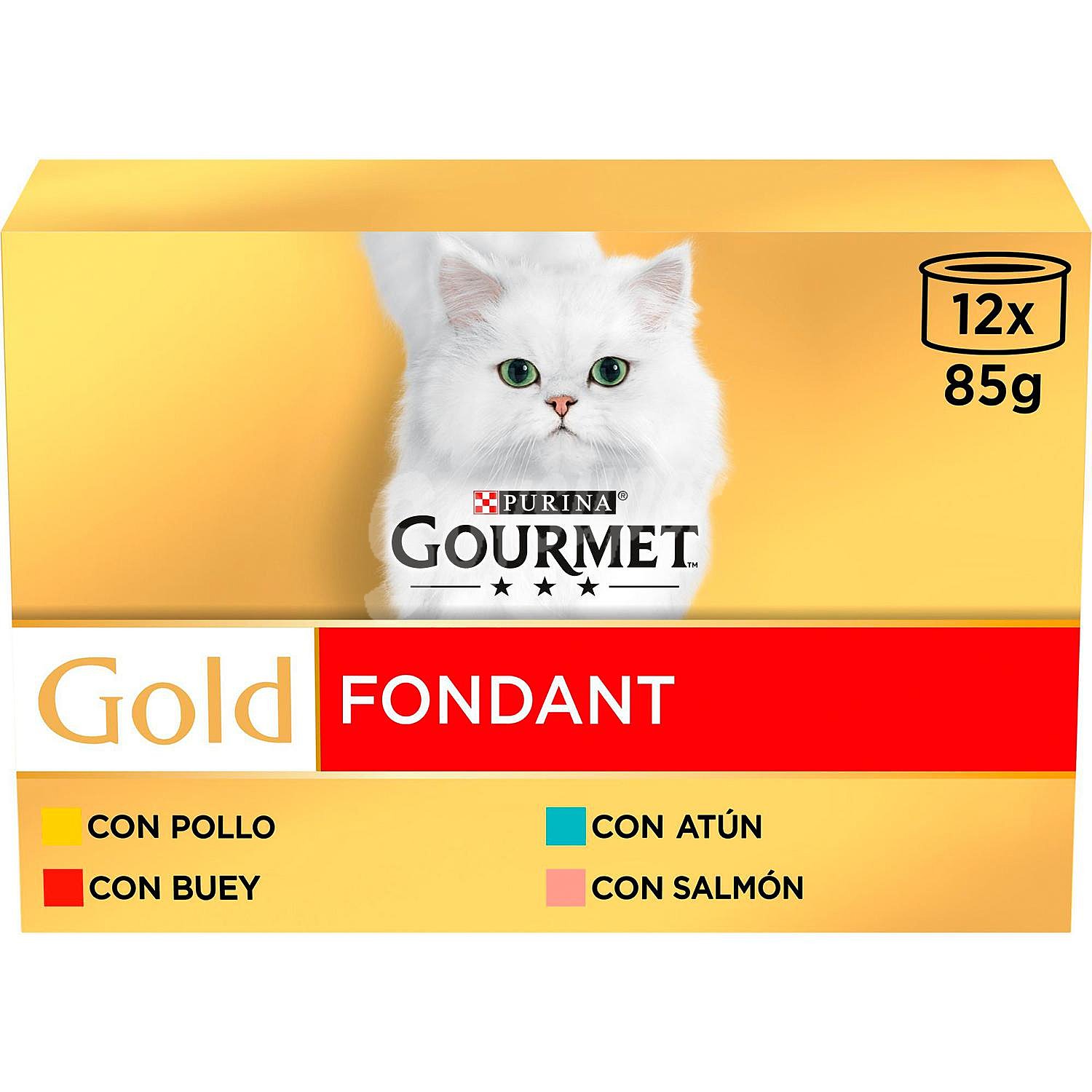 Comida húmeda de pollo,buey, atún y salmón para gato adulto Purina Gourmet Gold Fondant