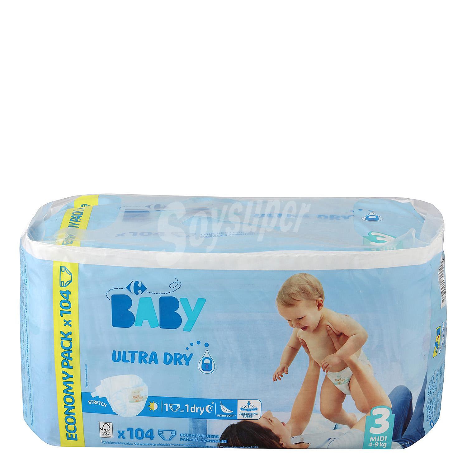 Pañales ultra dry Carrefour Baby T3 (4kg.-9kg.) ultra-dry