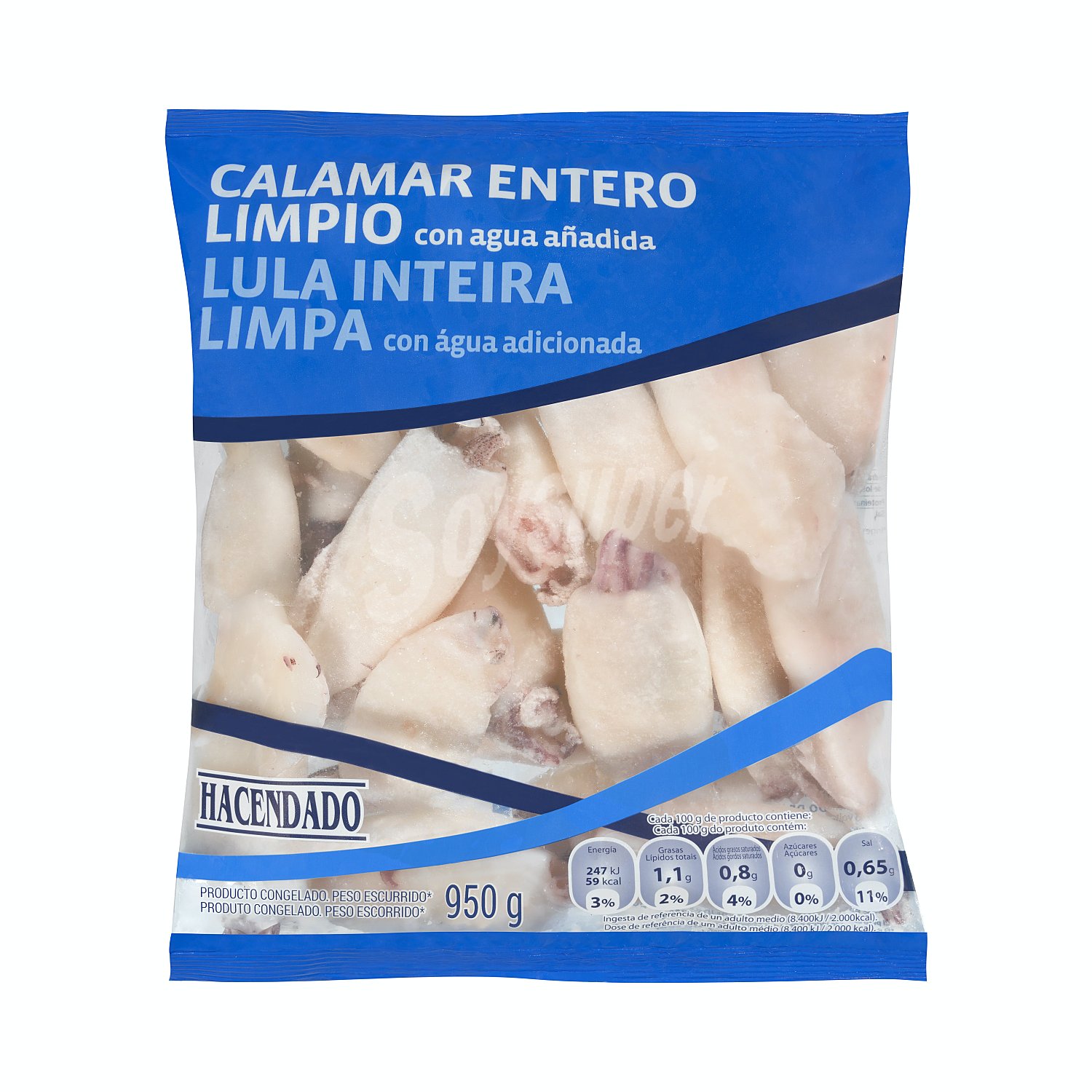 Calamar entero limpio congelado