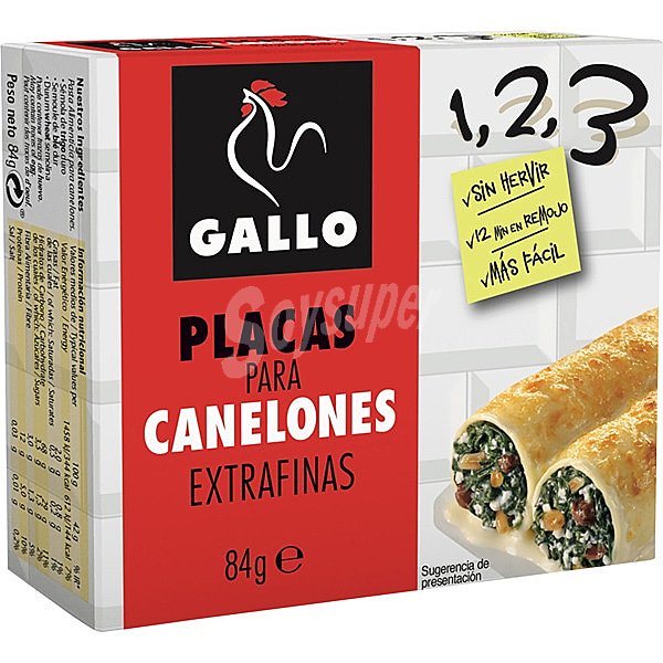 Pasta canelones precocidos