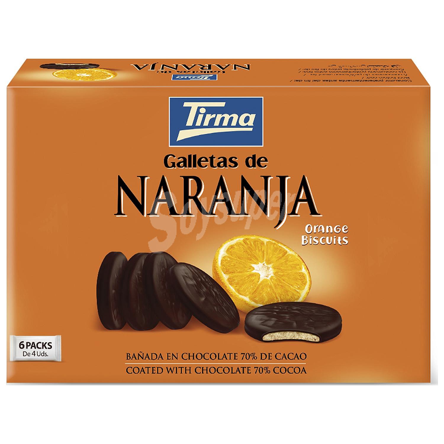 Galletas de naranja cubiertas de chocolate 70%