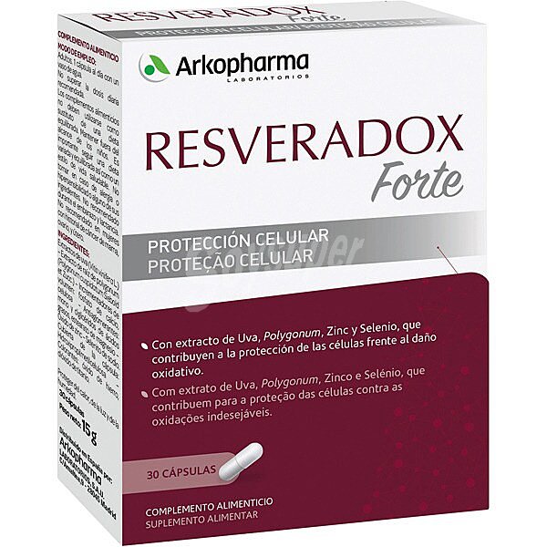 Resveradox Forte con extracto de uva, Polygonum, Zinc y Selenio ápsulas contribuye a la protección de las células frente al daño oxidativo