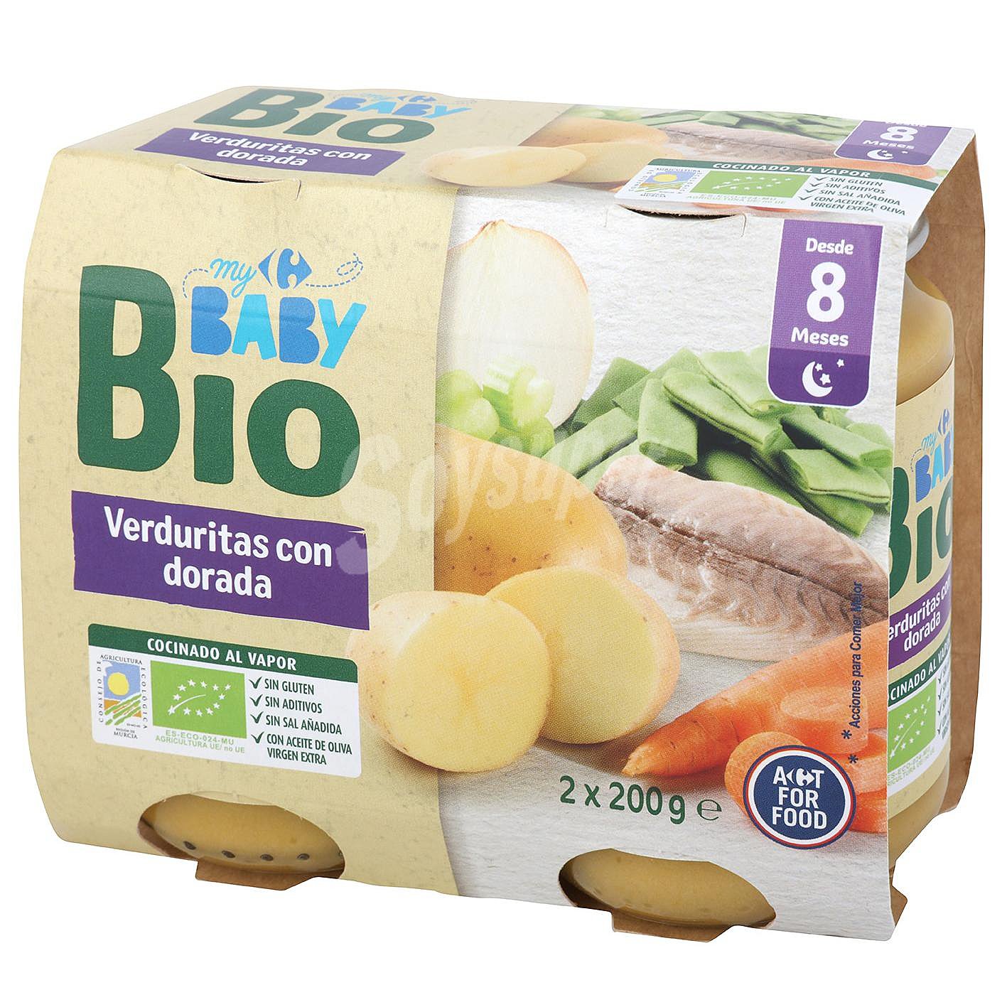 Tarrito de verduritas con dorada desde 8 meses ecológico Carrefour Baby Bio sin gluten