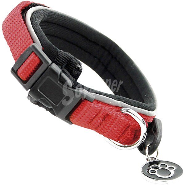 Collar nylon reflectante ajustable para perro color rojo medidas 30-37 cm